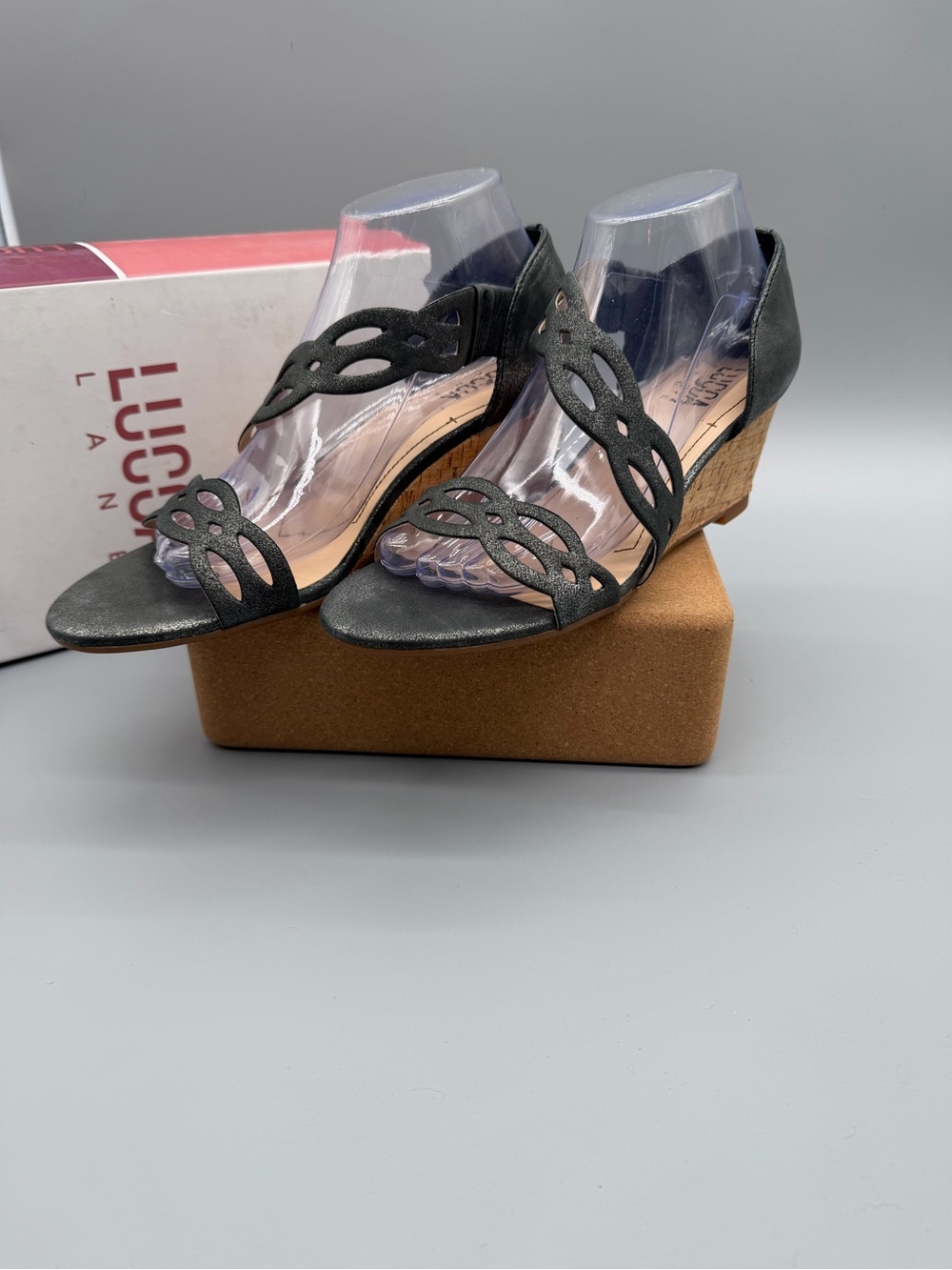 Women’s US 9 M Lucca Lane Pewter Metallic Wedge Sandals NEW